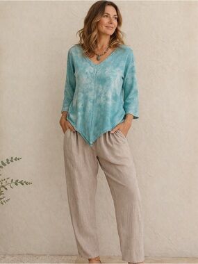 Oh My Gauze!‎ Plus Size Blue Tie Dye Lynn Top Oversized Bright Breathable Size 3